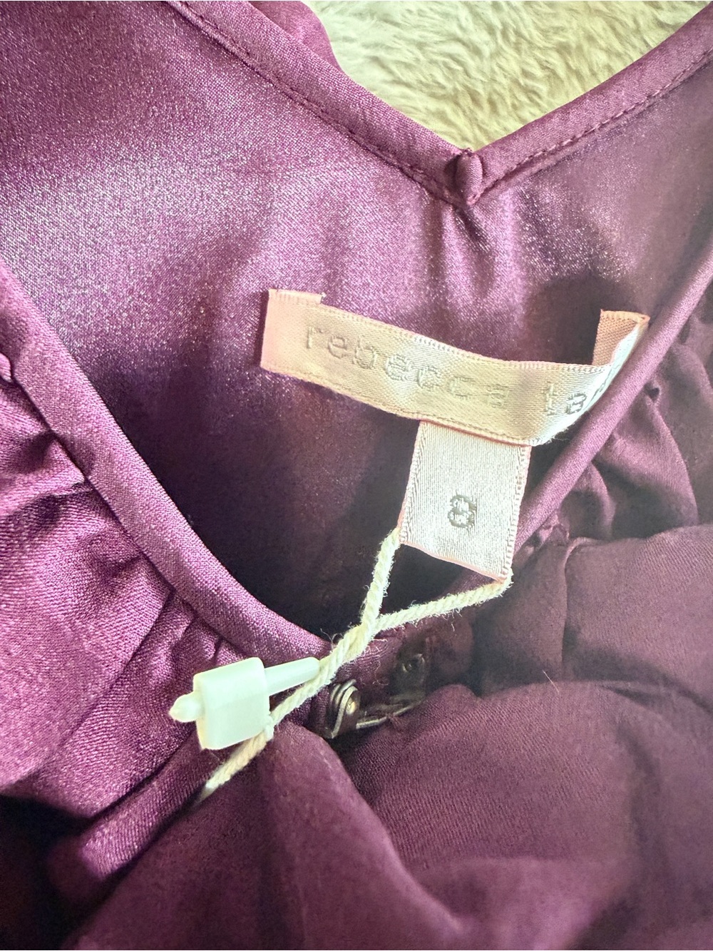 Rebecca Taylor Silk Plum Ruffled Chiffon Spaghetti Strap Dress 8 NWT MSRP $345 - Picture 3 of 5